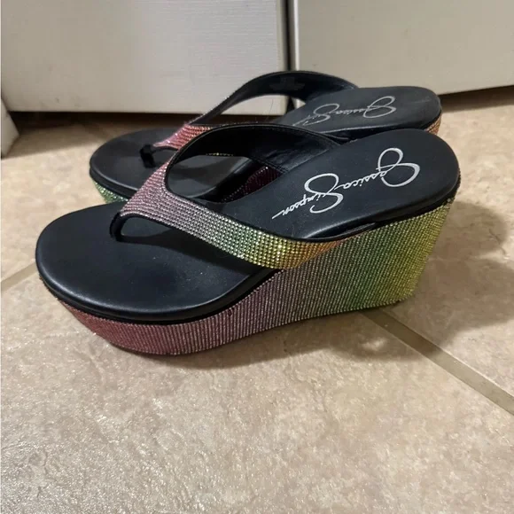 Colorful Rhinestone Wedge Sandals - Picture 3 of 5